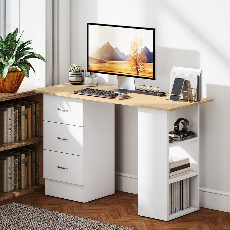HOMCOM Computer Desk with Drawers, Home Office Desk, Writing Table, PC Workstation with 3 Storage Shelves for Working – view 2