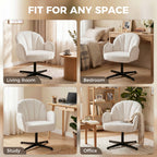 Swivel Accent Chair, Shell-Shaped Armchair with Spring Cushion, Metal Base, Cream White