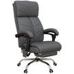 Grey faux leather high back massage office chair with padded armrests, headrest and pull-out footrest