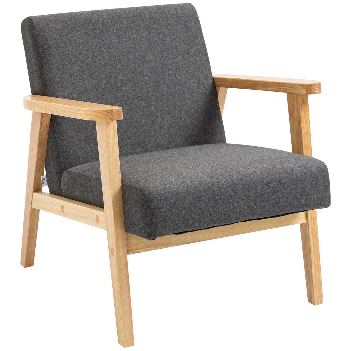 Retro Fabric Accent Chair with Rubberwood Frame – Dark Grey
