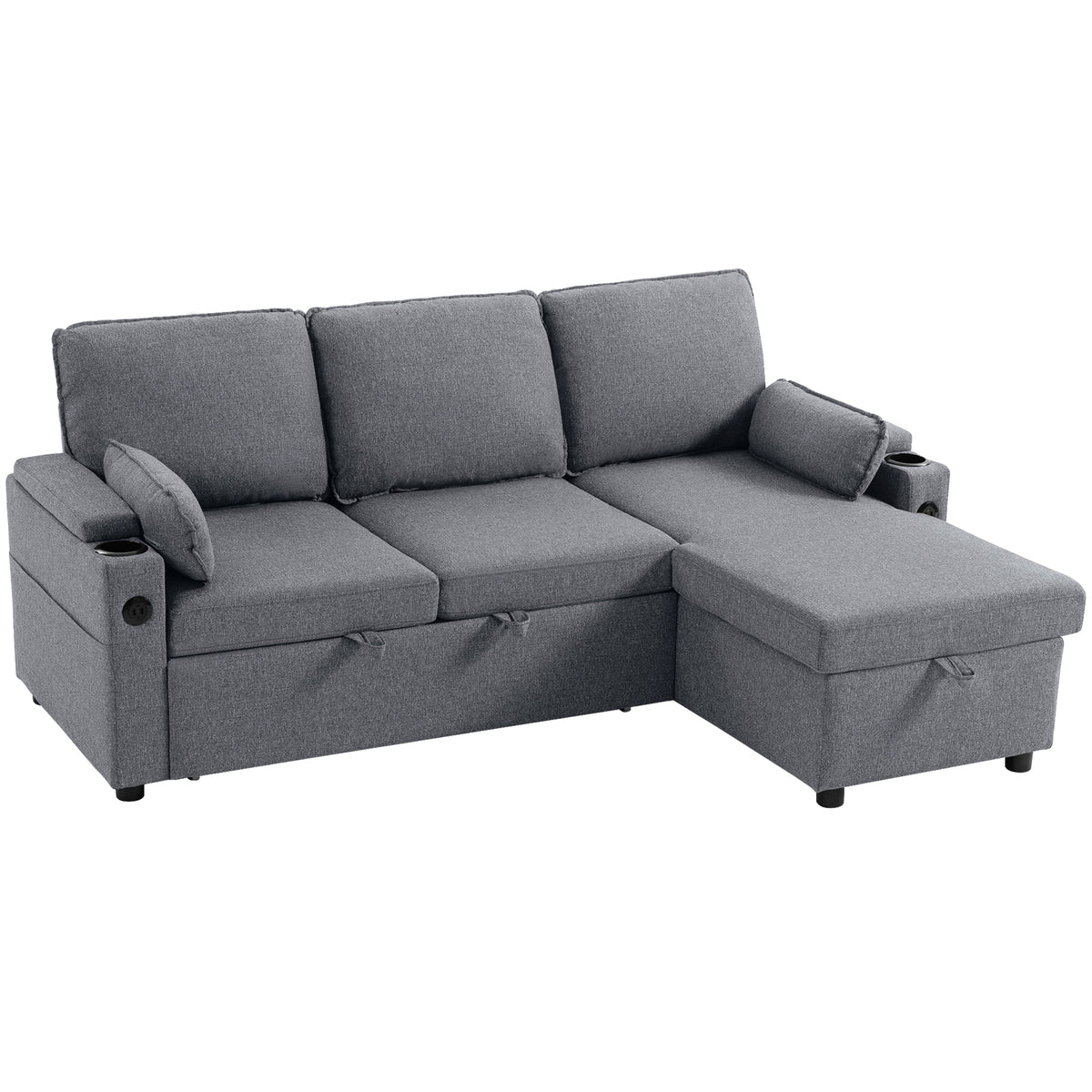 L-Shaped Corner Sofa Bed with Reversible Storage Chaise – Grey