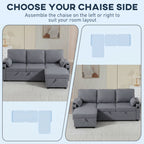 Corner Sofa Bed, L Shaped Sleeper Sectional Sofa with Reversible Storage Chaise, Grey