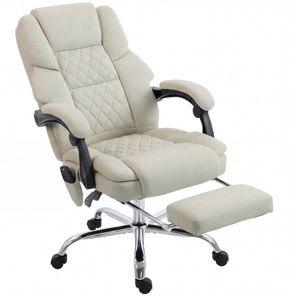 HOMCOM Office Chair with 6-point Vibration Massage and Heat, Fabric Desk Chair with Footrest, High Back, Cream White