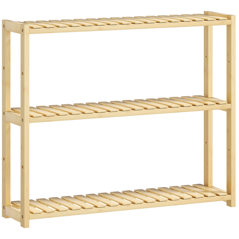 Three-tier natural bamboo bathroom shelf with adjustable shelves, freestanding or wall-mounted