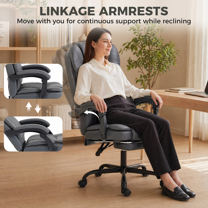 HOMCOM Executive Home Office Chair Reclining Function Footrest Computer Desk Chair High Back, Grey – view 7