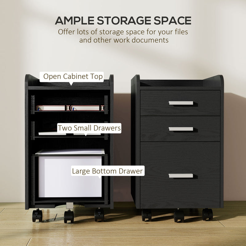 HOMCOM 3 Drawer Filing Cabinet, Rolling File Cabinet with Edged Top for Letter, A4 Size, Hanging File Folders, Black – view 4