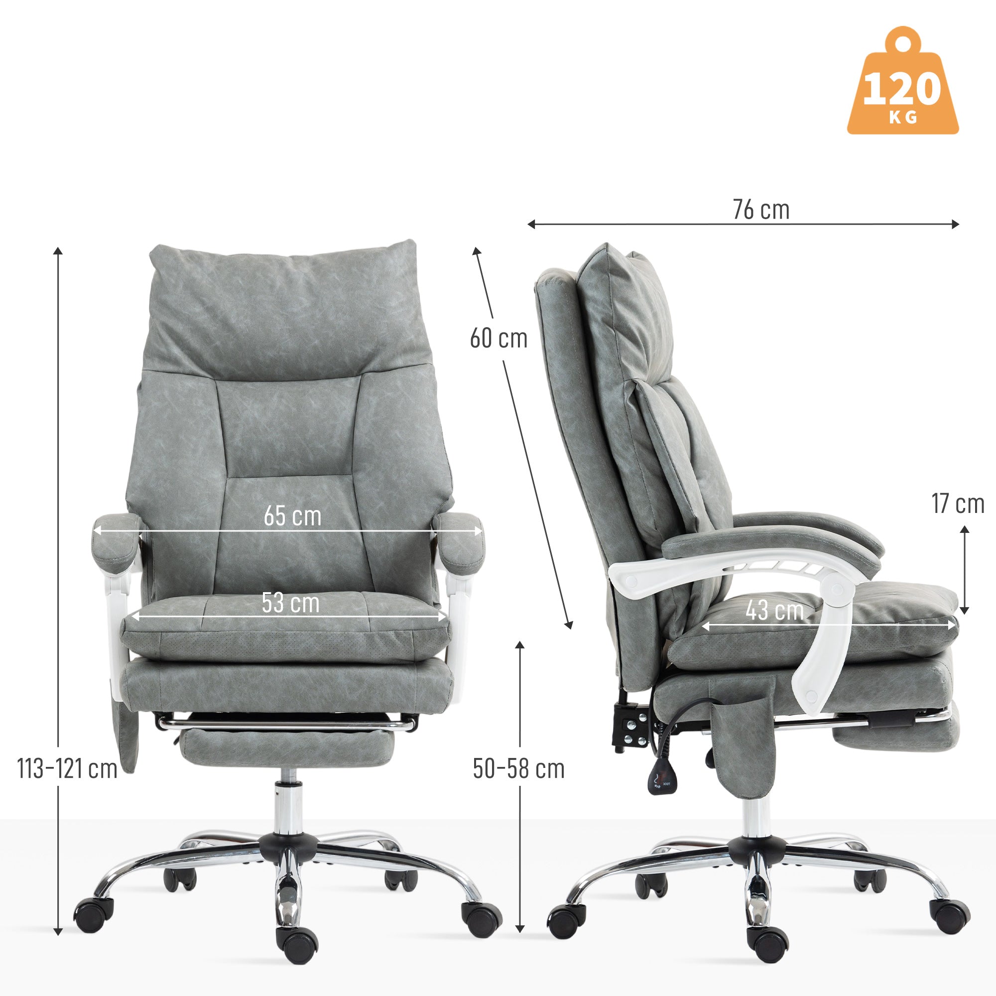 Faux Leather Office Chair, with Inflatable Lumbar - Grey