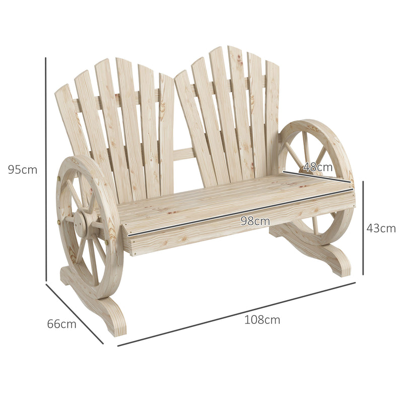 Outsunny Fir Wood Love Seats with Wheel-Shaped Armrests, Large Load-Bearing Chair, Natural Wood Finish – view 3