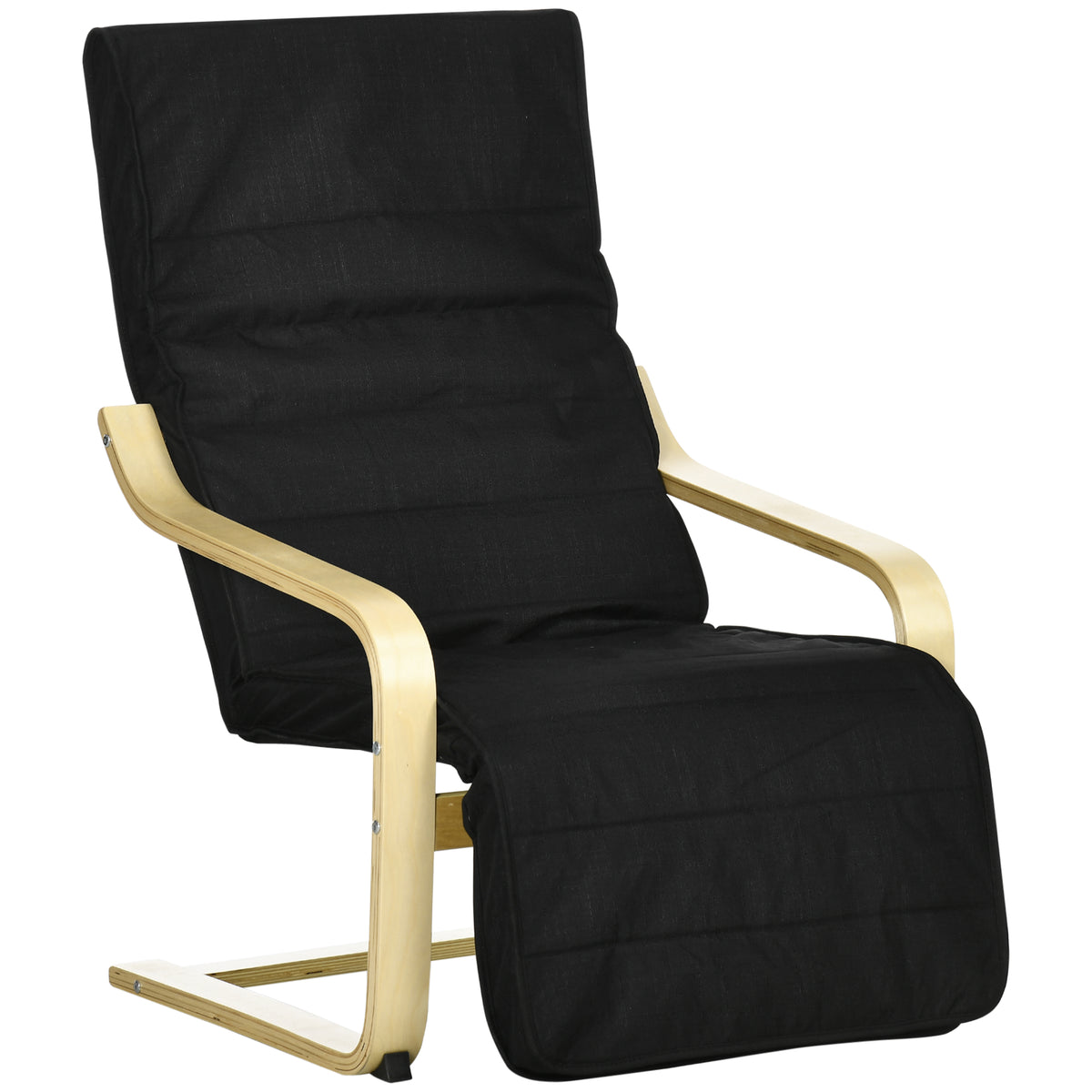 Birch Wood Lounge Chair with Adjustable Footrest – Black