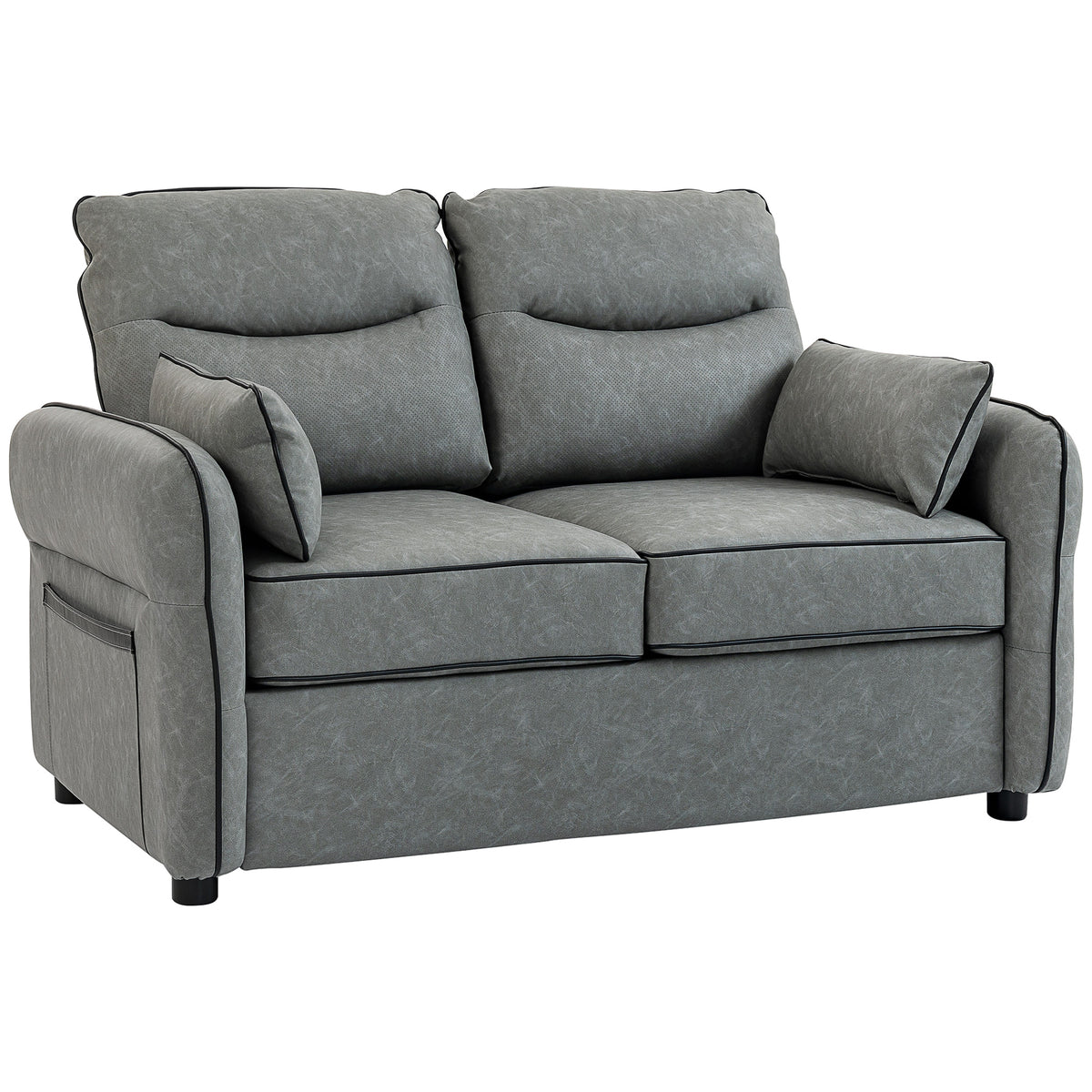 136 cm Faux Leather 2-Seater Sofa with Side Pockets – Grey