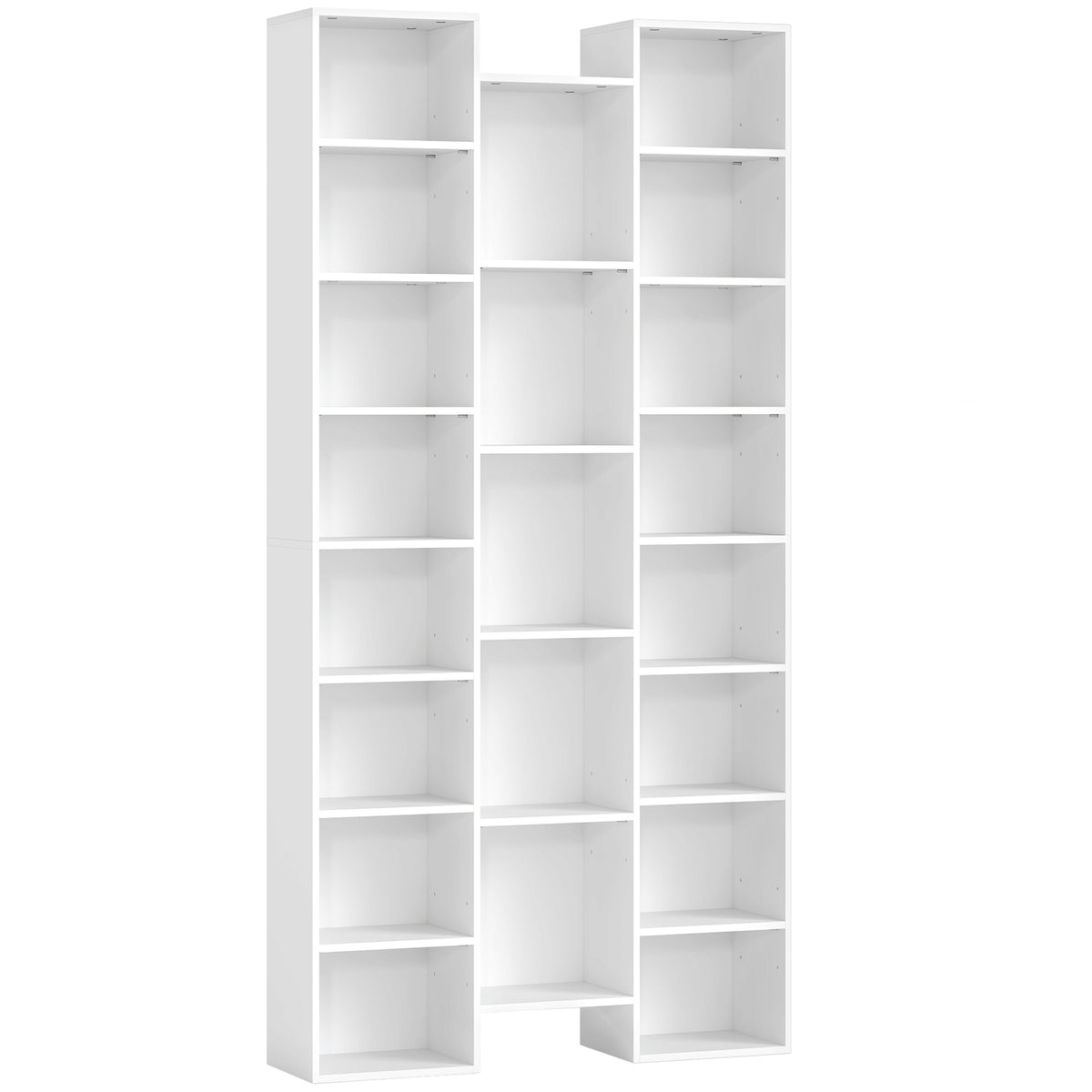 21-Compartment Tall Bookcase with Adjustable Shelves – White