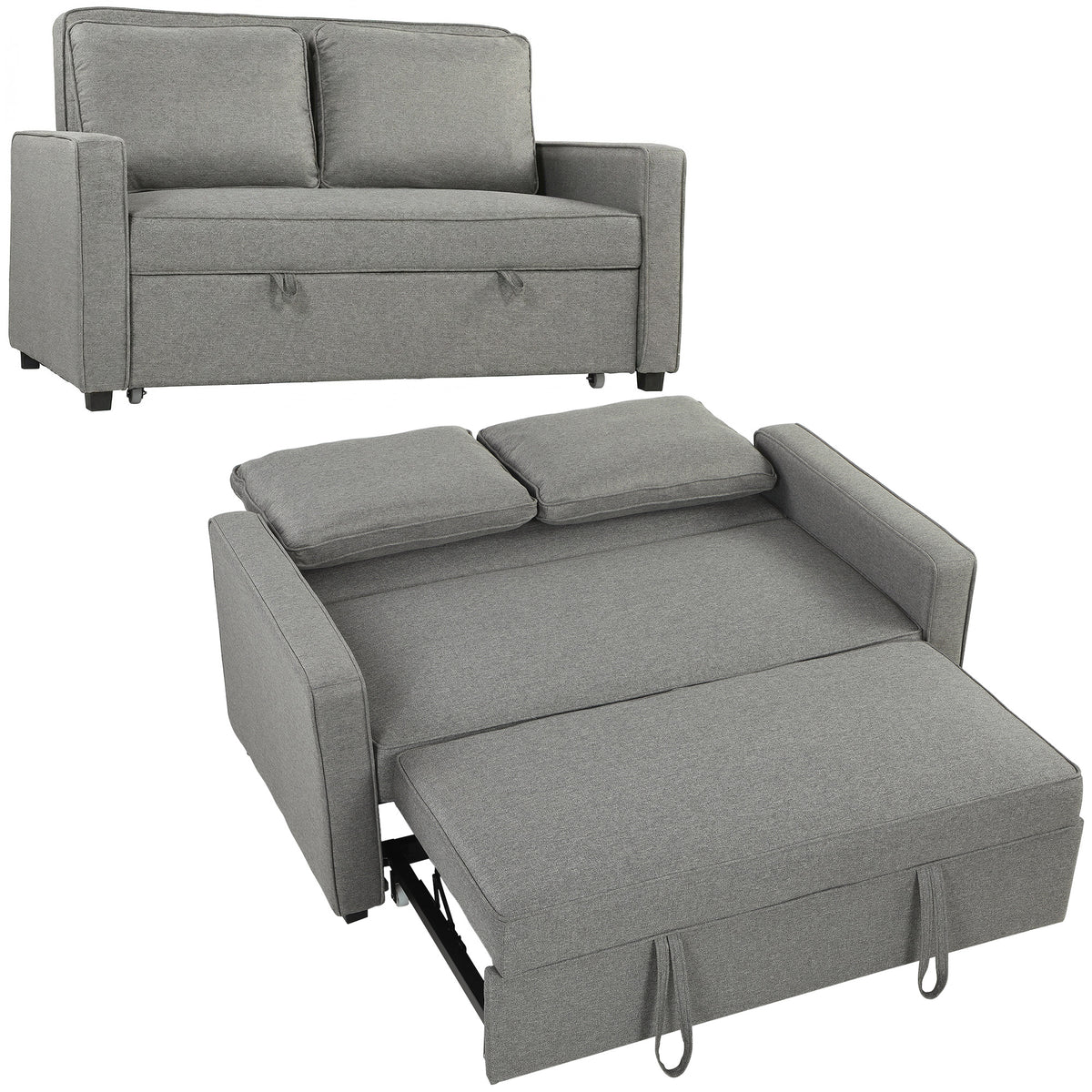 148 cm 3-in-1 Double Sofa Bed with Adjustable Backrest – Grey