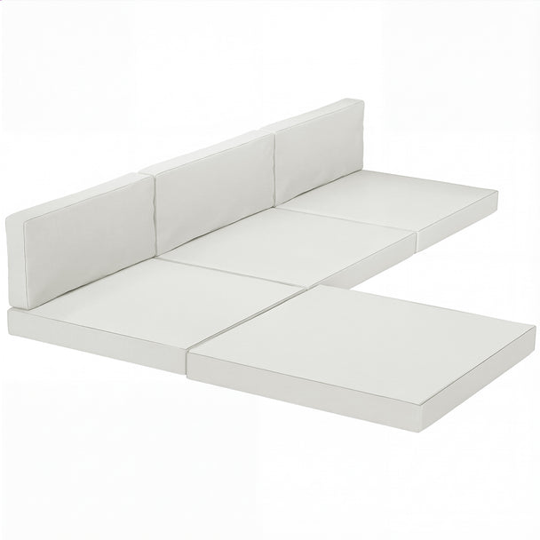 Cream 7-piece garden sofa cushion set with 60 x 60 cm seat and back cushions on a rattan sofa