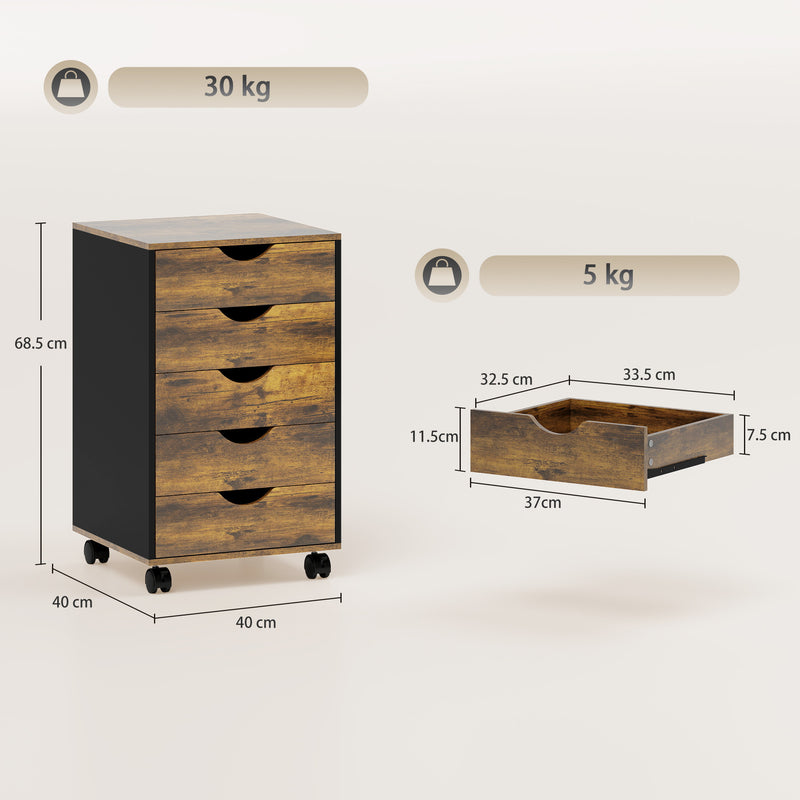 HOMCOM Five-Drawer Filing Cabinet - Rustic Brown – view 3