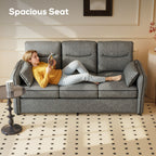 3 Seater Sofa, Faux Leather Couch - Grey