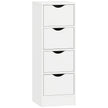 White narrow freestanding bathroom cabinet with four drawers and groove handles
