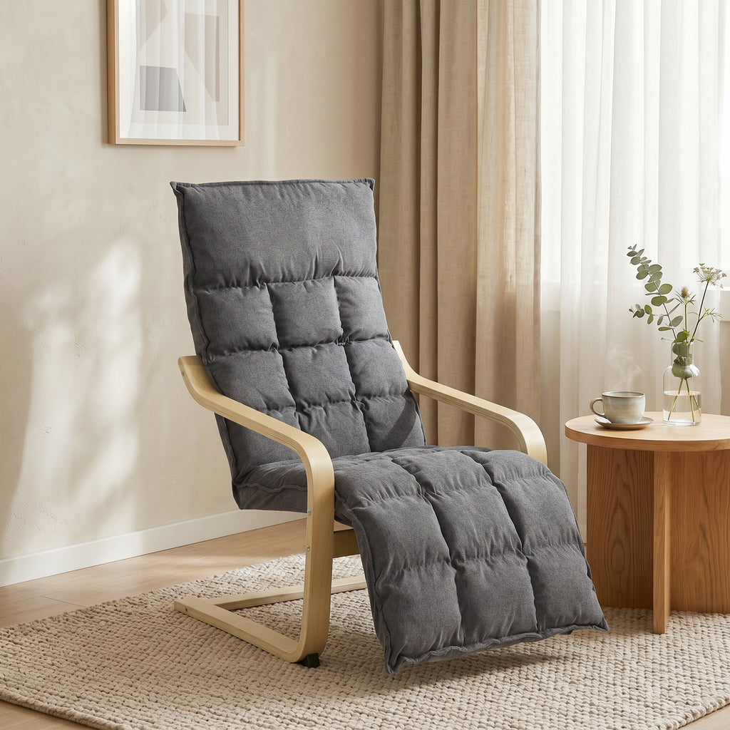 Modern Accent Chair, Leisure Lounge Chair Armchair with Footrest, Plush Cushion, Curved Legs and Arms, Grey