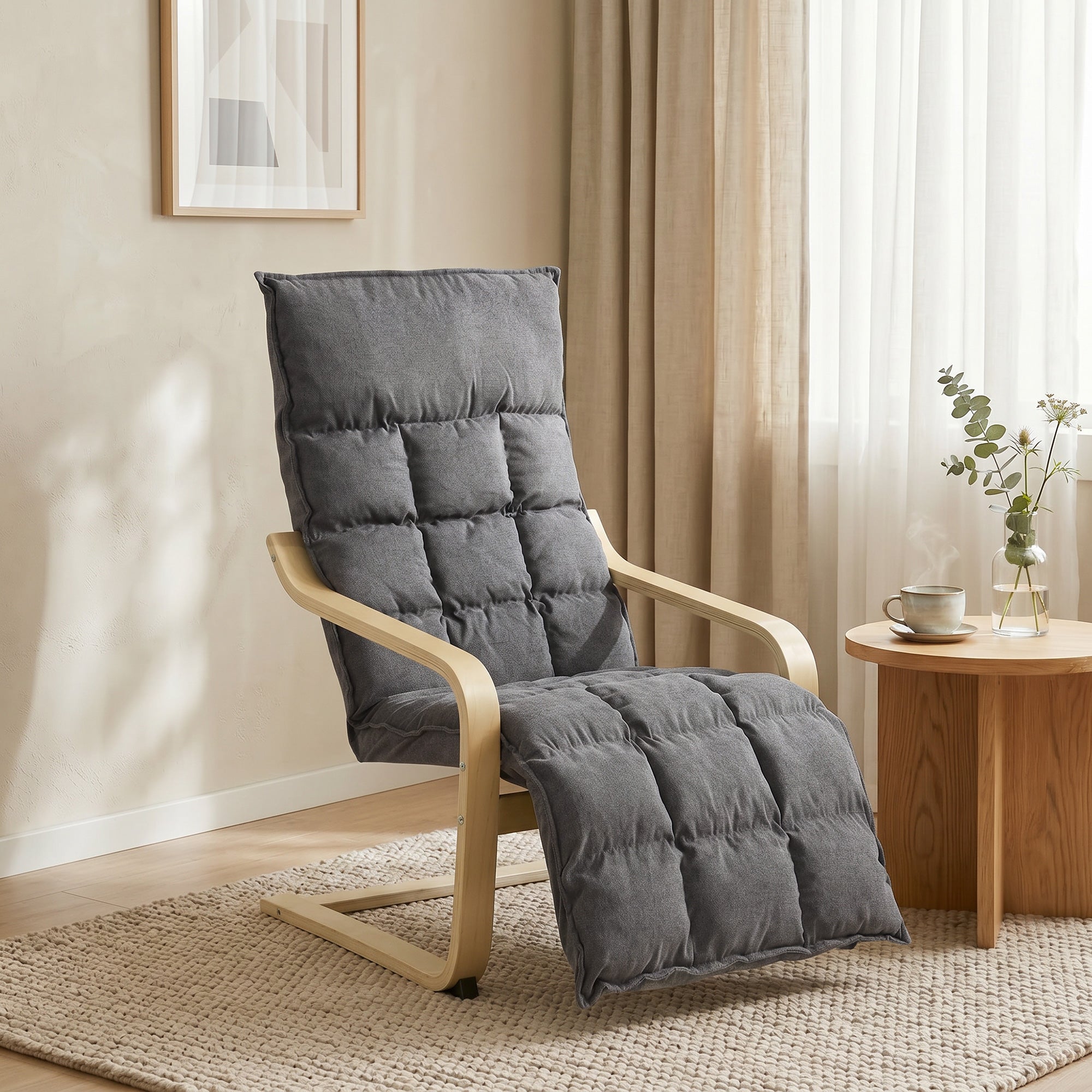 Modern Accent Chair, Leisure Lounge Chair Armchair with Footrest, Plush Cushion, Curved Legs and Arms, Grey