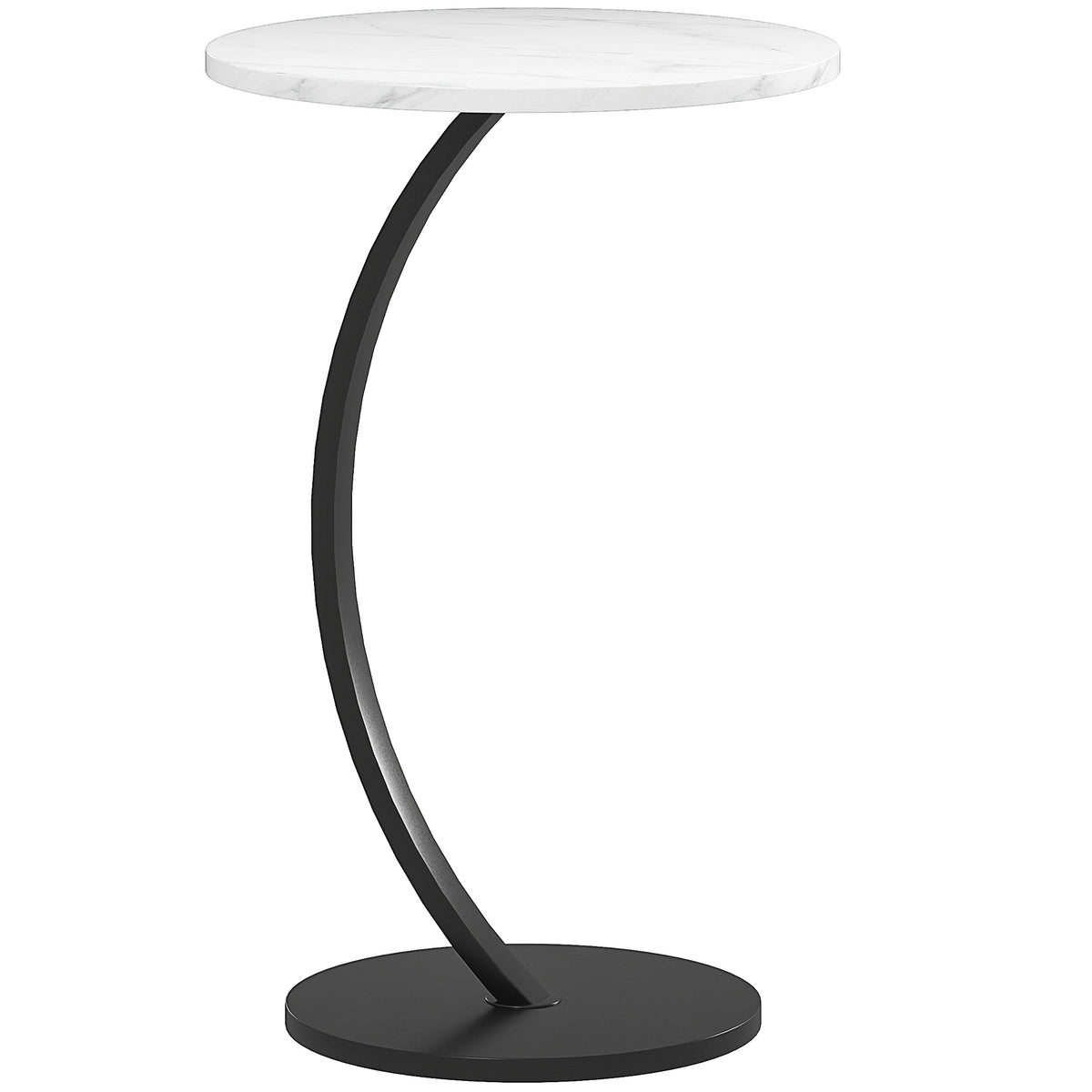 Round C-Shaped Side Table with Marble-Effect Top – White