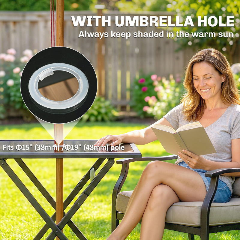 Folding glass top garden table black – image 4