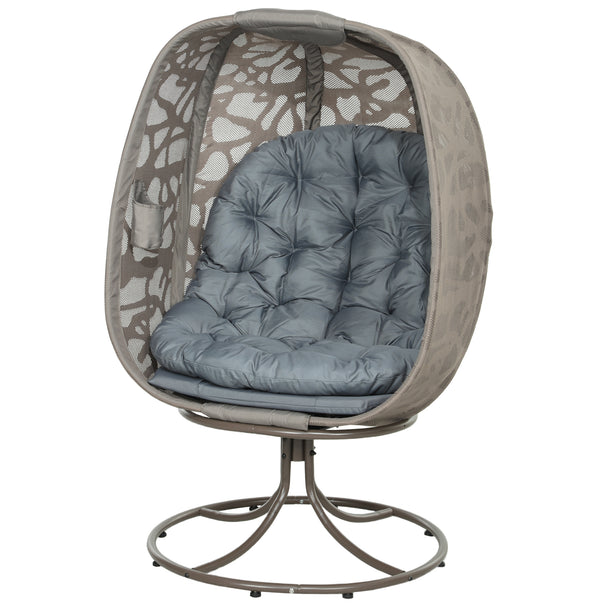 Outsunny Swivel Egg Chair with Cushions, Foldable Basket Seat and Metal Frame, Indoor Outdoor Lounge Chair for Balcony