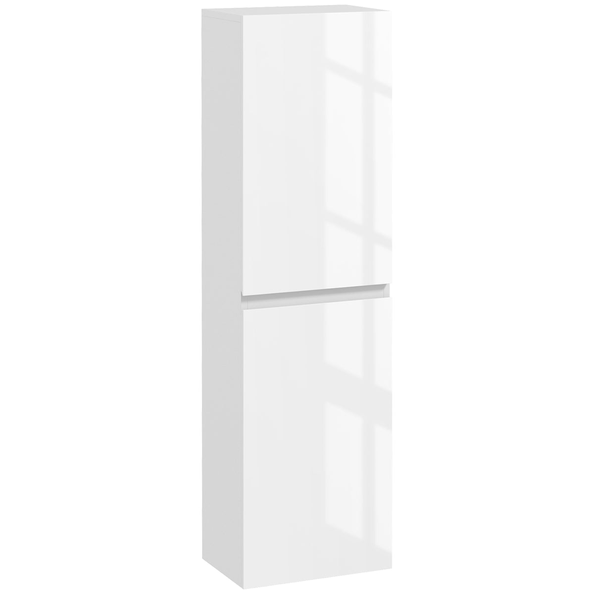 High gloss white 120 cm bathroom cabinet with two handle-free cupboards