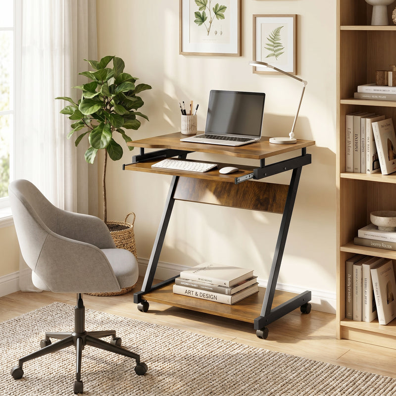HOMCOM Movable Computer Desk with 4 Moving Wheels and Keyboard Tray – view 2