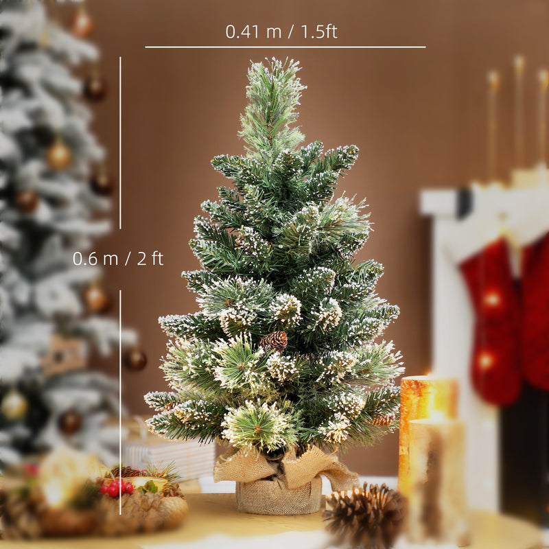 60 cm snowy tabletop tree with pine cones – image 3