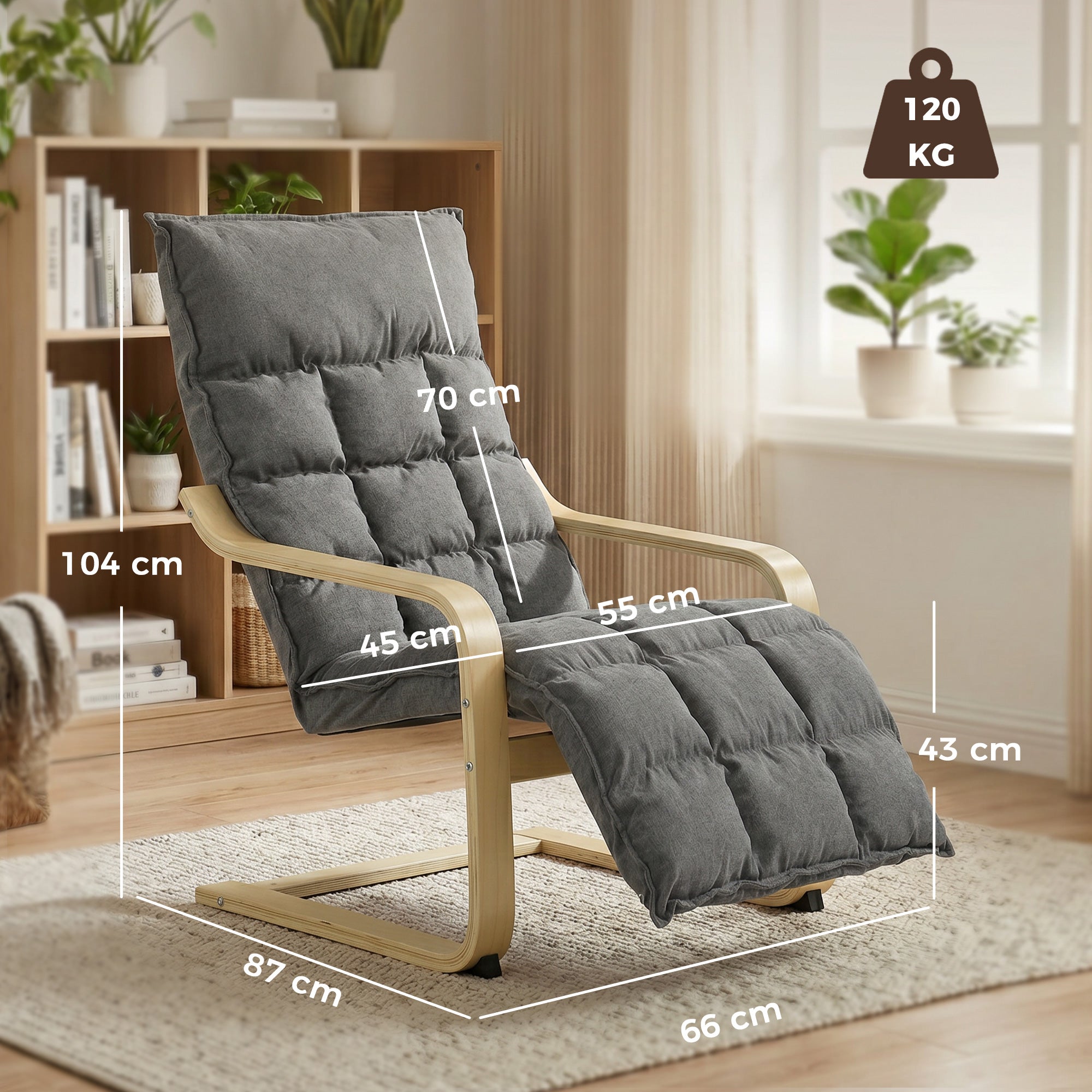 Modern Accent Chair, Leisure Lounge Chair Armchair with Footrest, Plush Cushion, Curved Legs and Arms, Grey