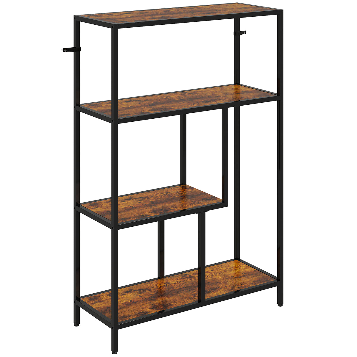 4-Tier Open Industrial Bookshelf – Rustic Brown