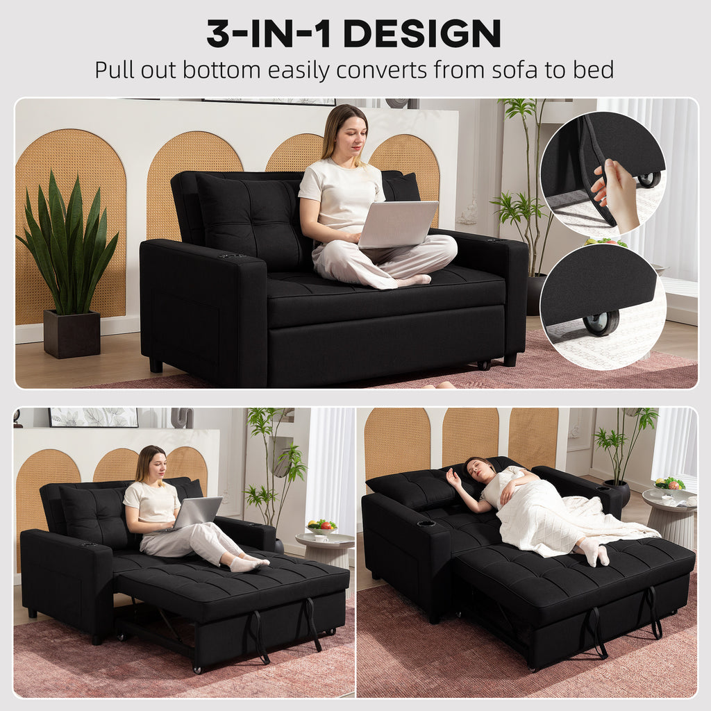 Two-Seater Pull-Out Sofa Bed - Black
