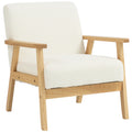 Modern Armchair, Sherpa Fleece Upholstered Accent Chair with Solid Wood Legs and Wide Seat, Cream White