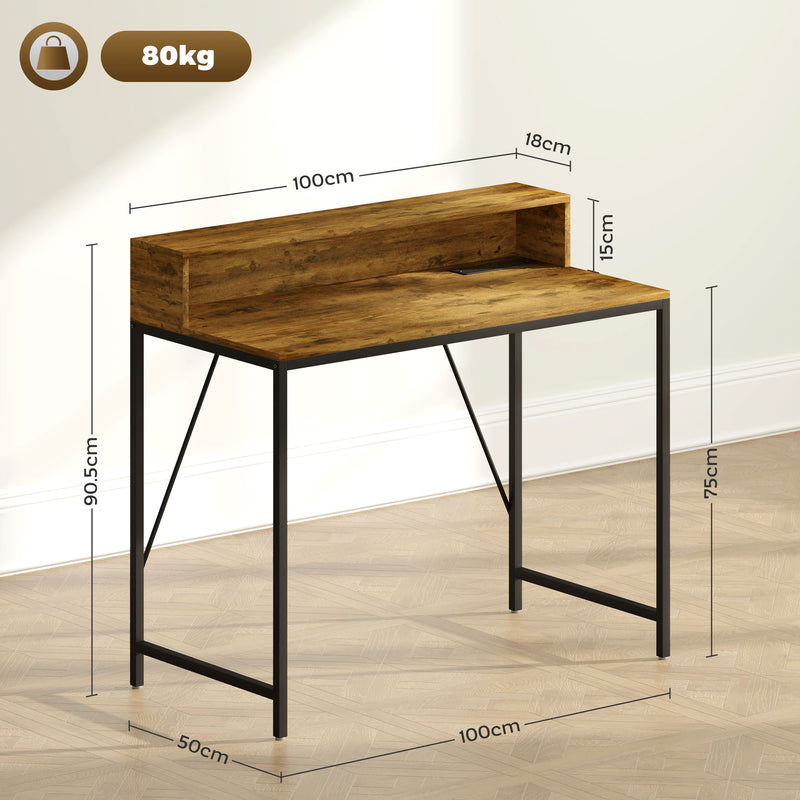 100 cm LED computer desk – rustic brown – image 3