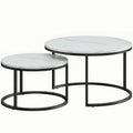 Set of Two Marble-Effect Stacking Tables - White