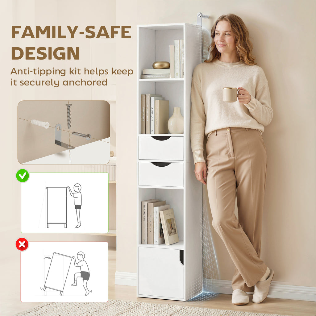 Bookcase with Drawers Adjustable Shelf Bookshelf with 2 Drawers and Cabinet 158 cm White