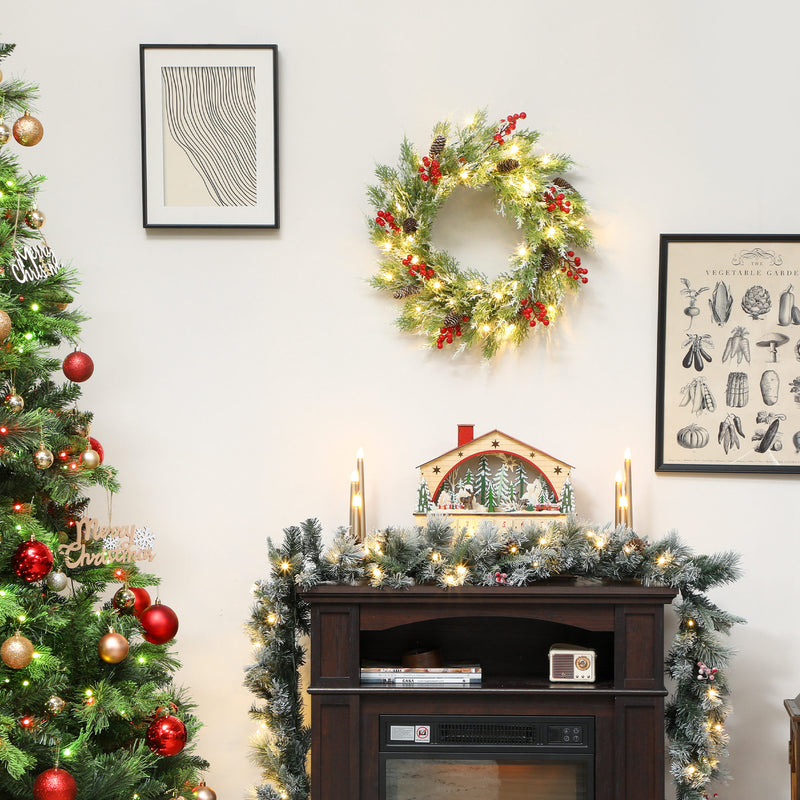 60cm Pre-Lit Christmas Wreath in a Christmas room setting