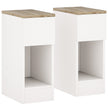 Set of two slim cream white bedside tables with oak-effect tops, drawers and open shelves
