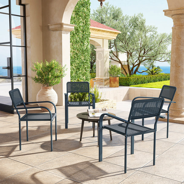 Outsunny Garden Chairs Set of 4, Stackable Rattan Effect Dining Chairs with Armrest, Weather Resistant and Lightweight – view 2