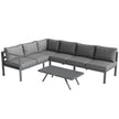 3-piece dark grey aluminium corner lounge set with sofa, adjustable chaise lounge and slatted coffee table