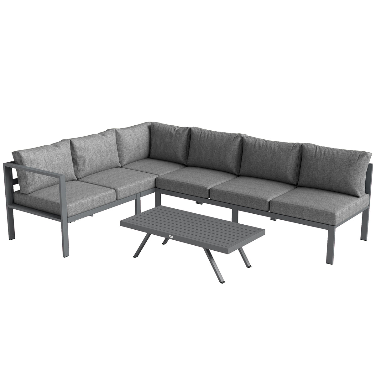 3-piece dark grey aluminium corner lounge set with sofa, adjustable chaise lounge and slatted coffee table