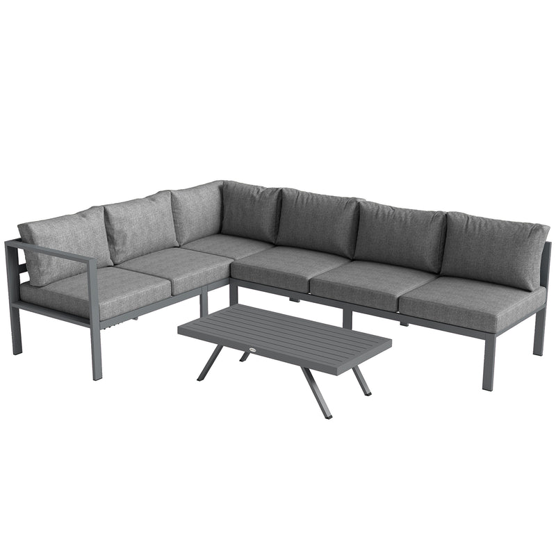3-piece dark grey aluminium corner lounge set with sofa, adjustable chaise lounge and slatted coffee table