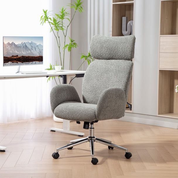 HOMCOM Office Chair with Adjustable Headrest, Spring Pack, Curved Line, Boucle Fabric - Charcoal Grey – view 2