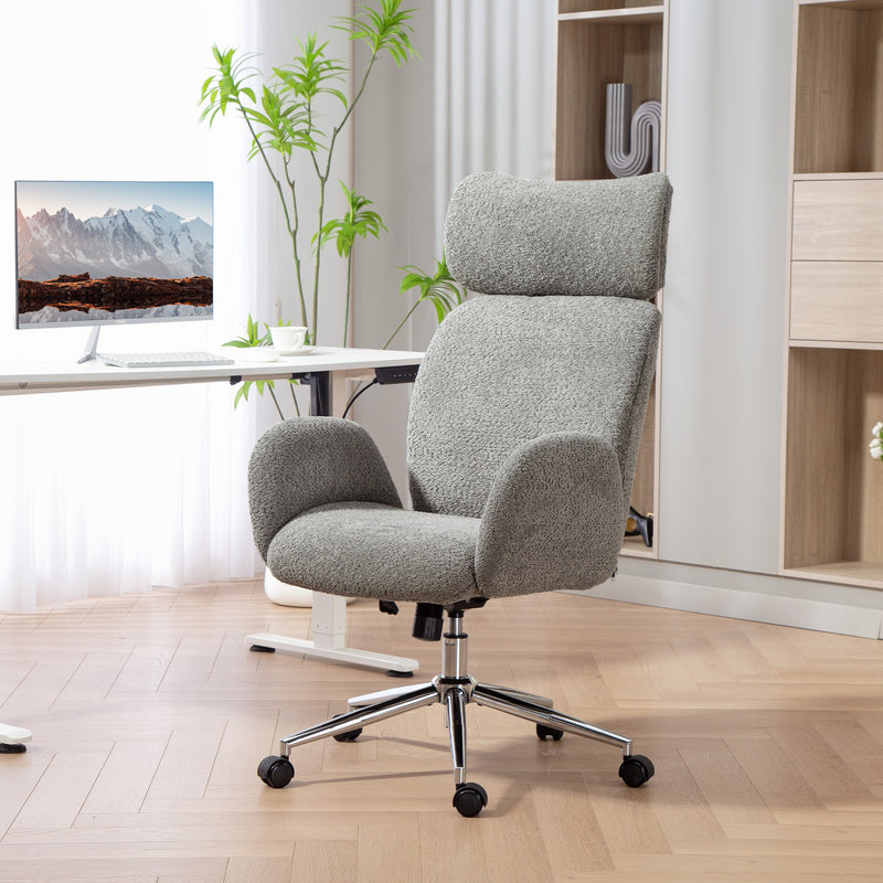 HOMCOM Office Chair with Adjustable Headrest, Spring Pack, Curved Line, Boucle Fabric - Charcoal Grey – view 2