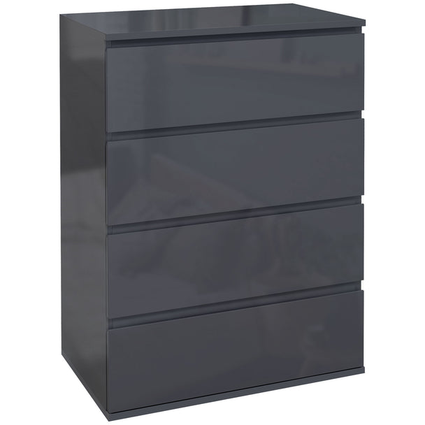 Grey high gloss 4-drawer chest of drawers with handle-free fronts