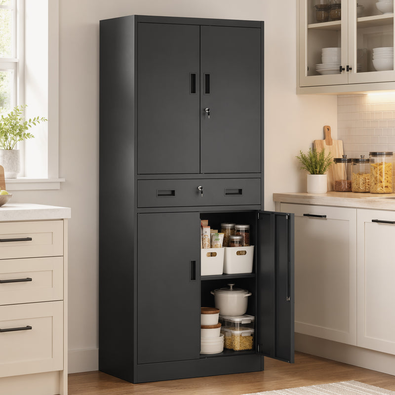 180cm Lockable Steel Tool Cabinet with Drawer & Adjustable Shelves – Black – image 9 of 9