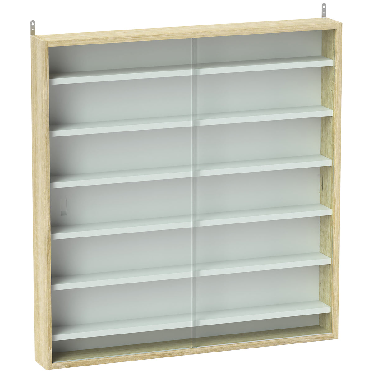 7-Tier Wall Display Cabinet with Sliding Glass Doors – Oak