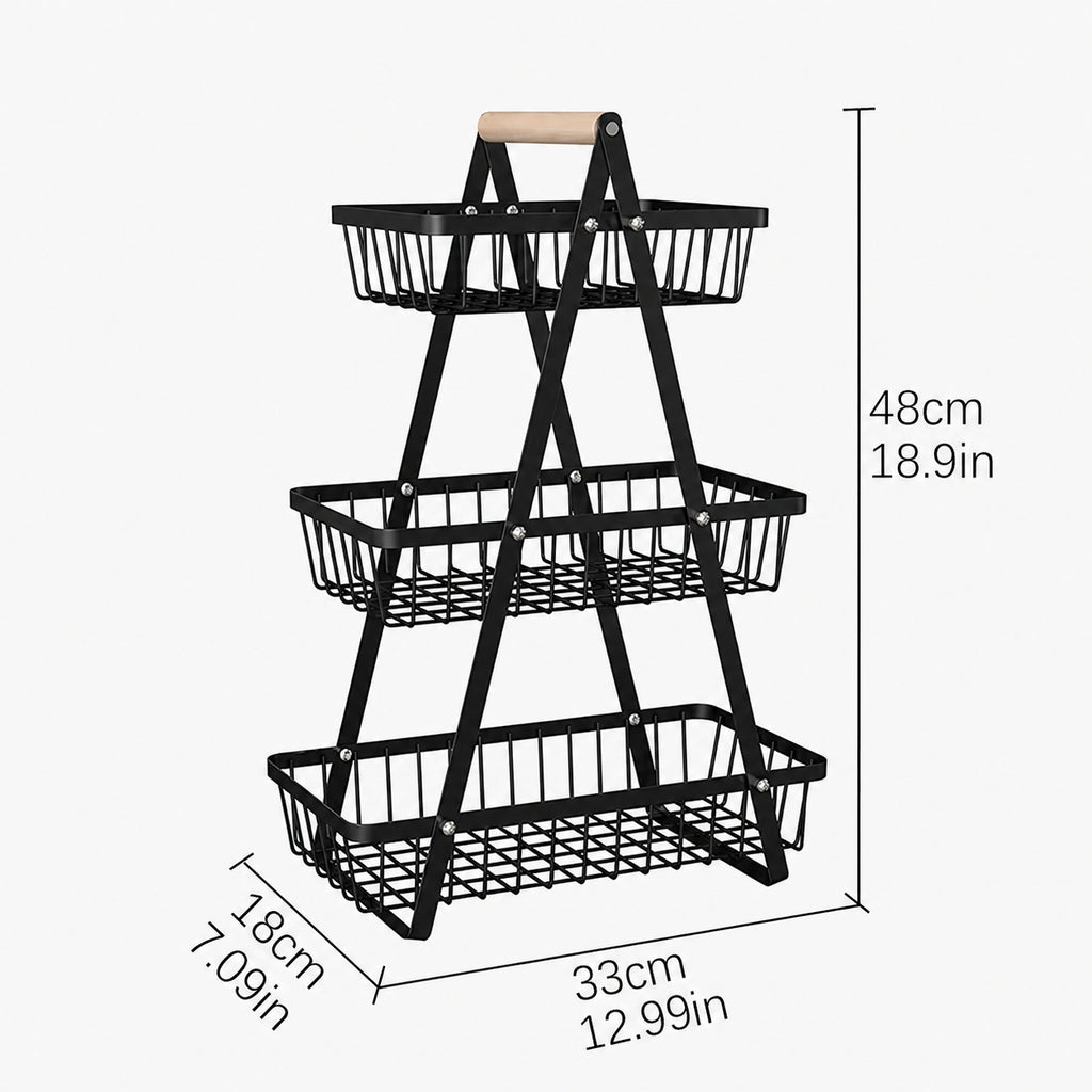 2 & 3 Tier Metal Fruit Basket Stand | Kitchen Countertop Bread & Vegetable Organizer