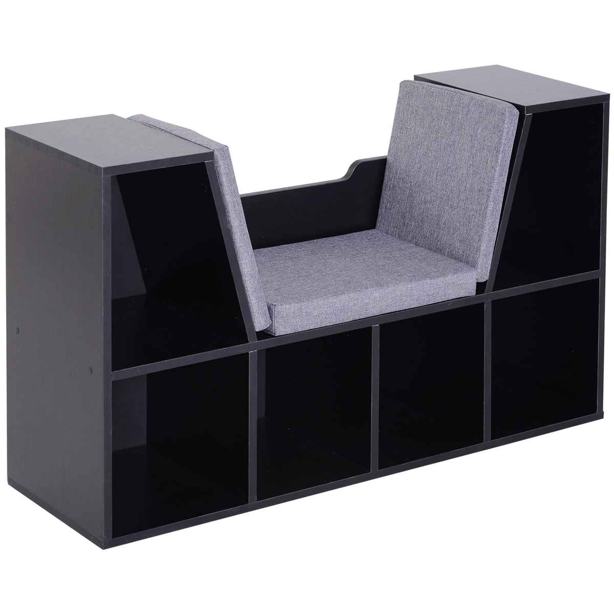 6-Cube Bookcase with Cushioned Reading Seat – Black