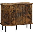 Rustic brown mid-century sideboard with slatted tambour sliding doors and black steel legs