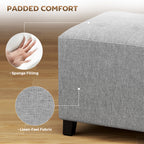 Square Footstool, Small Ottoman with Side Pocket, Linen Fabric Footrest Foot Stool with Rubber Wood Legs and Padded Seat for Living Room, Bedroom, Entryway, 35 x 35 x 35cm, Light Grey